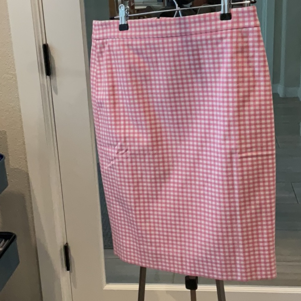 J Crew NWT No. 2 Cotton Elastane Pencil Skirt Pink White Gingham Size 4